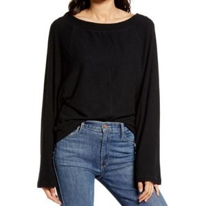 Treasure & Bond Black Ribbed Raglan Sleeve Top Sz M